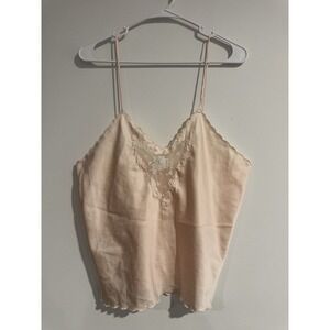 Vintage 80s Sara Beth Satin Cami Top Small Lace Embroidered Beaded Medium